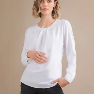 Blusa de senhora com colarinho plissado Manga Comprida