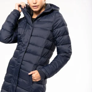 Blusão acolchoado leve com capuz de senhora