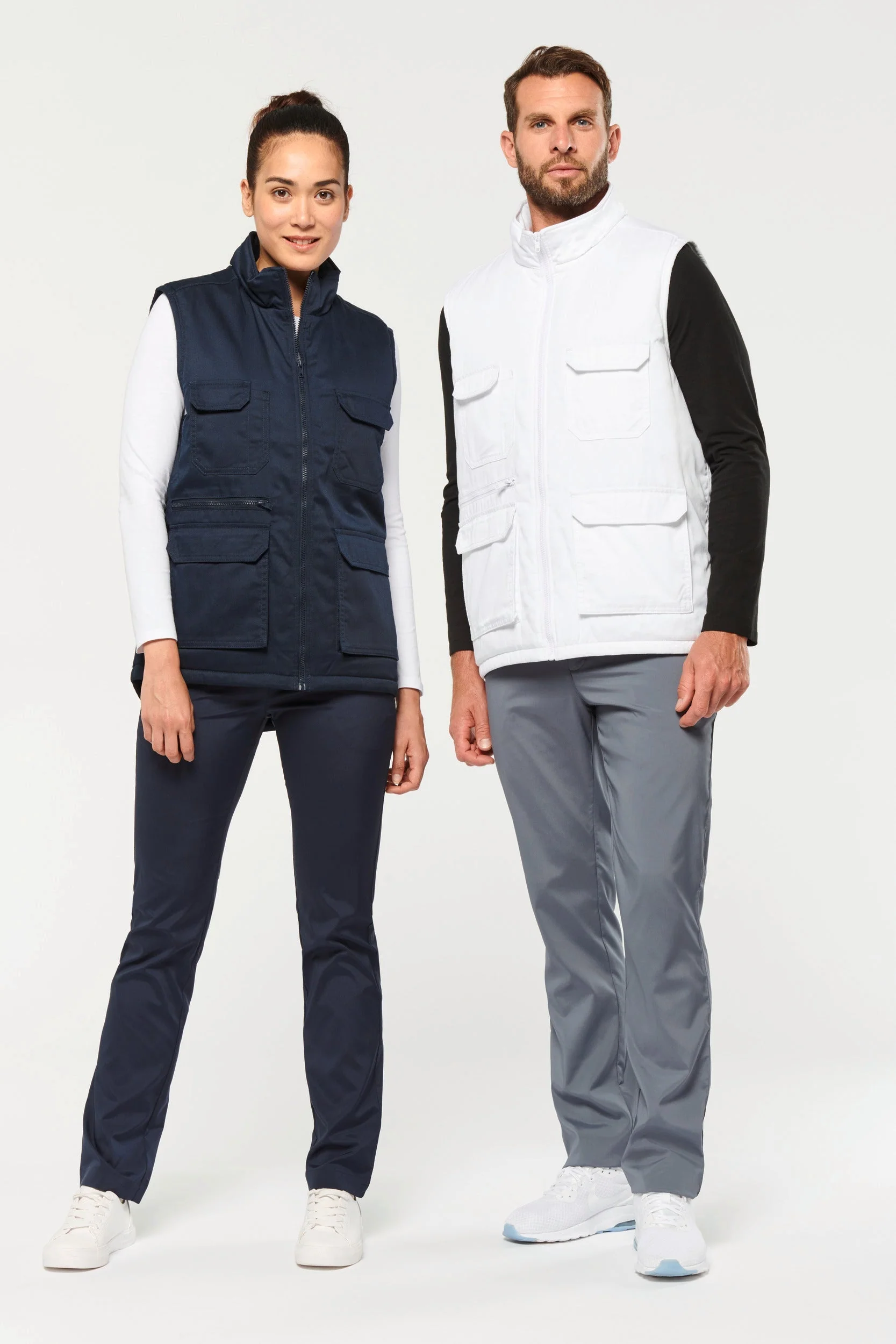 Colete poliéster/algodão multibolsos acolchoado unissexo