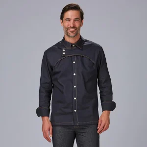 Jaleca de Cozinha Homem Prieto em Denim com Bolsos e Fecho de Molas