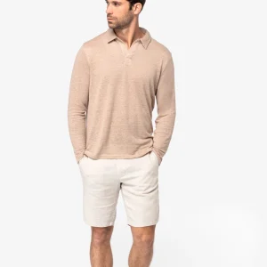 Polo de manga comprida em linho de homem